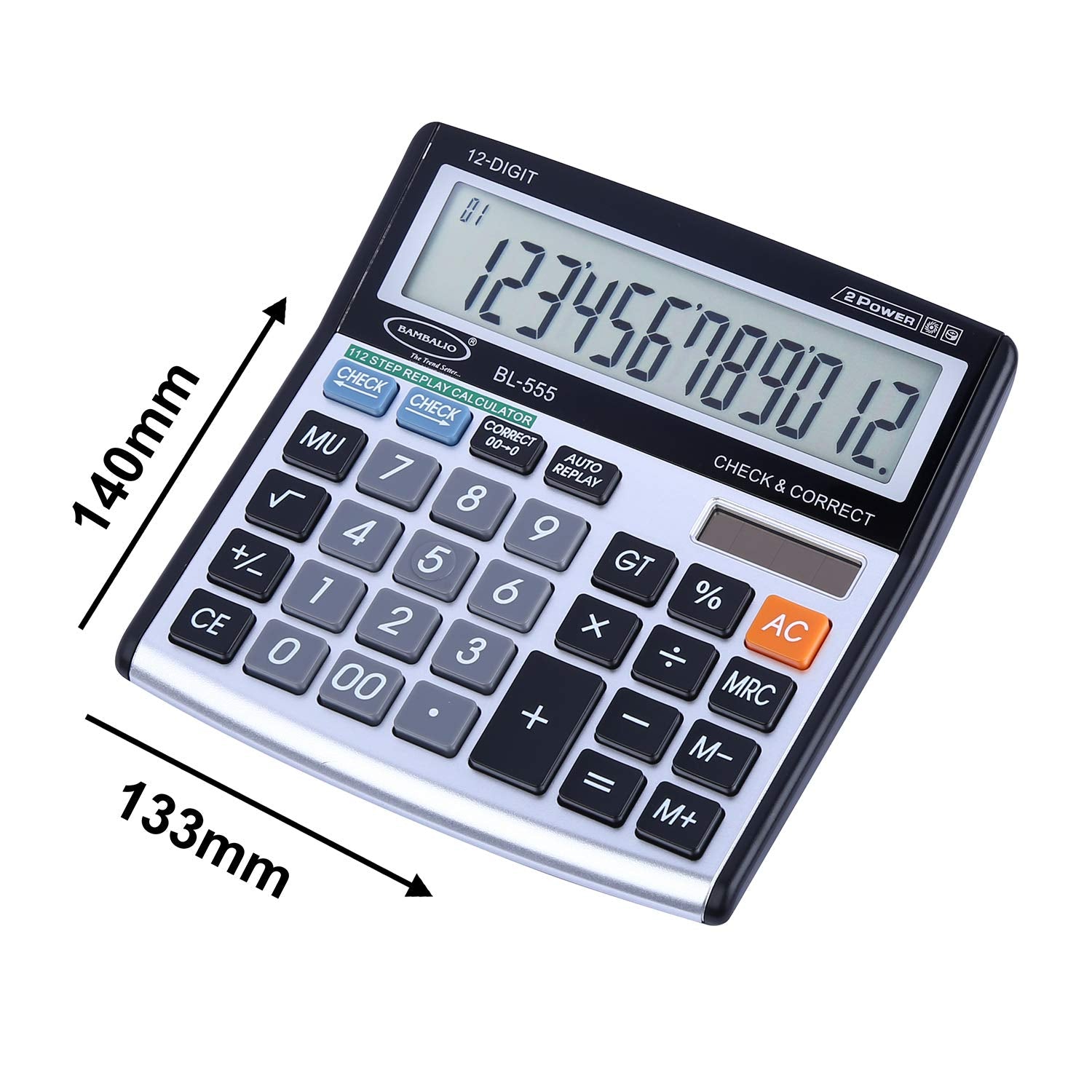 Bambalio Bl-555 Electronic Calculator With 12 Digits-large LC Display & Metallic Panel 3 Years Warranty & Solar Panel & 3 Years Battery Life