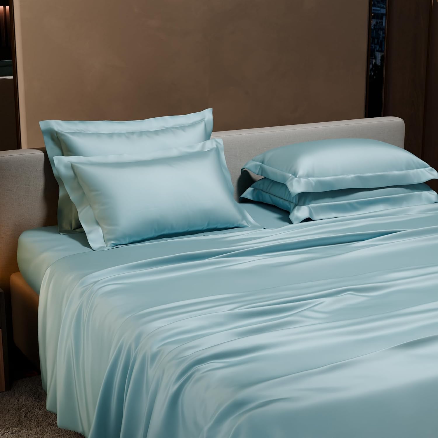 Bedding Set 1 Bedsheet King Size With 4 Pillow Cover - 108 X 108 Inches, Dreamy Blue | Wedding, Bedroom, Date Night Collection | 300 Thread Count