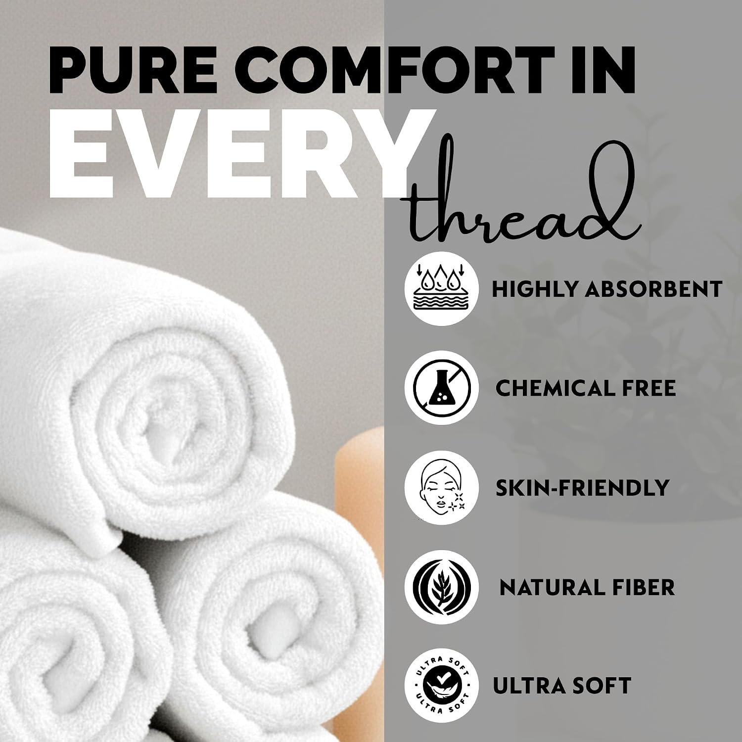 Rushant 100% Combed Cotton Hand Towels 900 Gsm | Ultra Soft, Quick Dry & Super Absorbent For Home, Gym & Travel (White) - Set Of 6