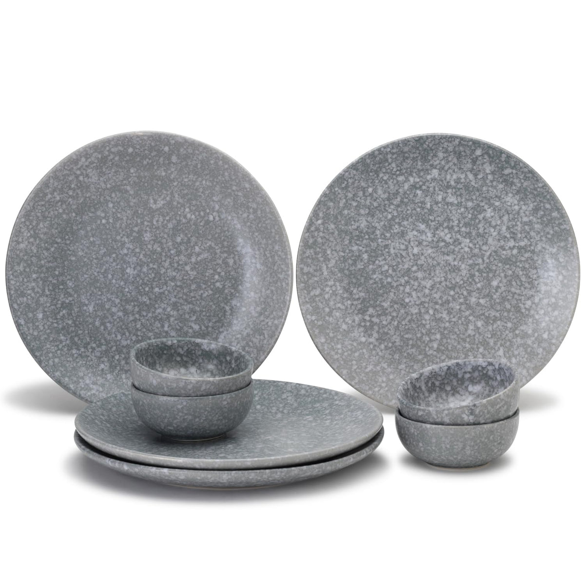 Handcrafted Ceramic Serving Dinner Set Of 4 - Ceramic Pack Of 8 Pcs, Silver Grey | 4 Dinner Plates + 4 Bowl Or Katori, 160ml Each - Microwave & Dishwasher Safe | Serving For 4