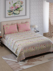 100% Cotton Double Bedsheet With 2 Pillow Covers Size - 87 X 95 Inches, Grey & Pink | 125 Thread Count Lightweight & Durable - Gift For Housewarmings, Weddings, Birthdays