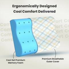 Cervical Pillow, Ventilated Cooling Gel Memory Foam Pillow, Mustard & Grey - Standard Size | Orthopedic Pillow Neck Support Pillow For Sleeping, Neck & Shoulder Pain, Long Lasting - Pack Of 1