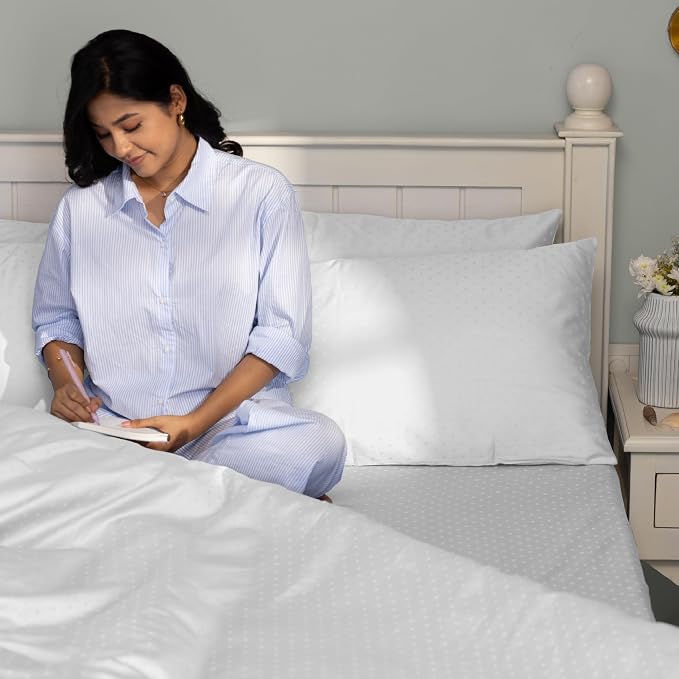 Cotton Fitted Bedsheet For Double Bedsheet With 2 Pillow Covers, Bedding Set - 60x80 Inches, White | Sateen Weave Queen Size Bed Sheet, 12" Deep Pocket- 1 Elastic Fitted Bed Sheet