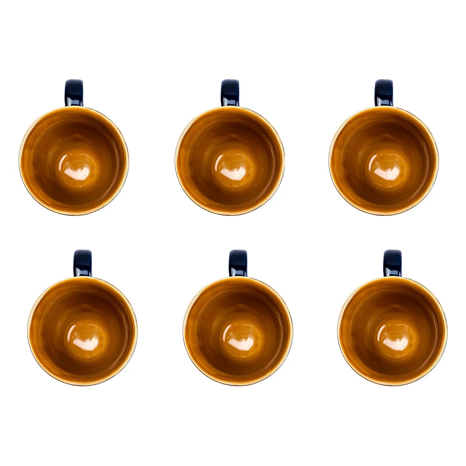 Ceramic Royal Tea Cups Set Of 6 - Midnight Blue, 180ml Each | Premium Stoneware Tea Set With Glossy Finish - Ceramic Tea Cup | Small Cups For Tea - Microwave Safe & Dishwasher Safe