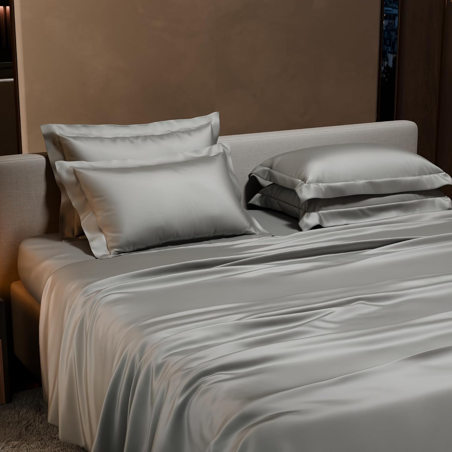 Bedding Set 1 Bedsheet King Size With 4 Pillow Cover - 108 X 108 Inches, Mist Grey | Wedding, Bedroom, Date Night Collection | 300 Thread Count