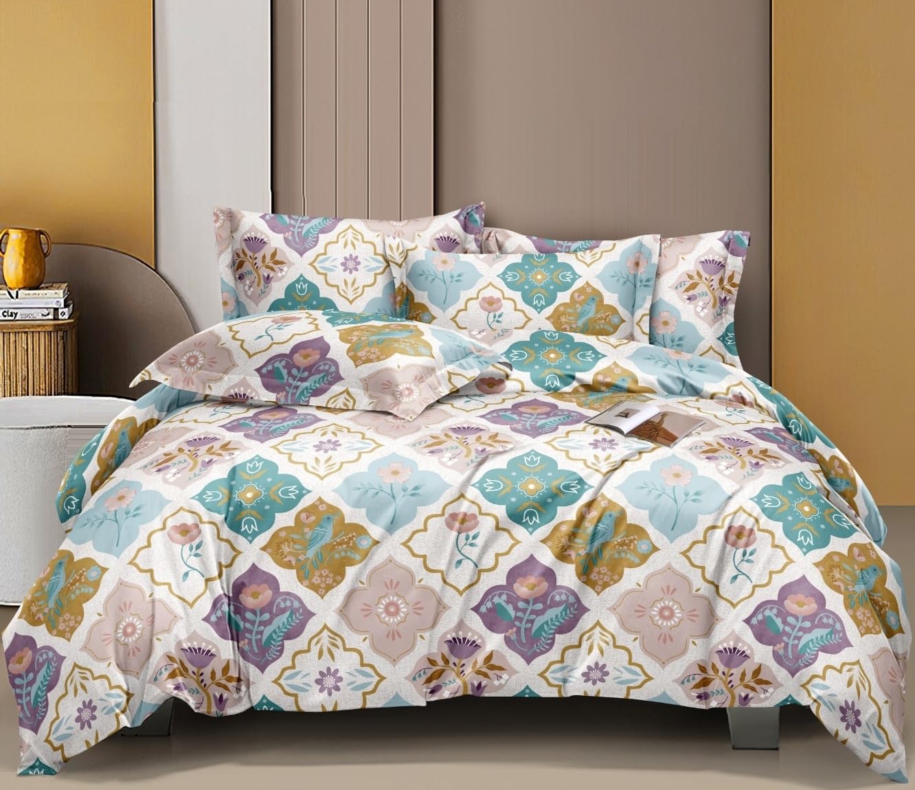 Bedsheet For Queen Size With 2 Pillow Covers - 60 X 78 Inches, Multicolor | Soft & Skin-Friendly Fabric | All Around Elastic Fitted Bedsheet