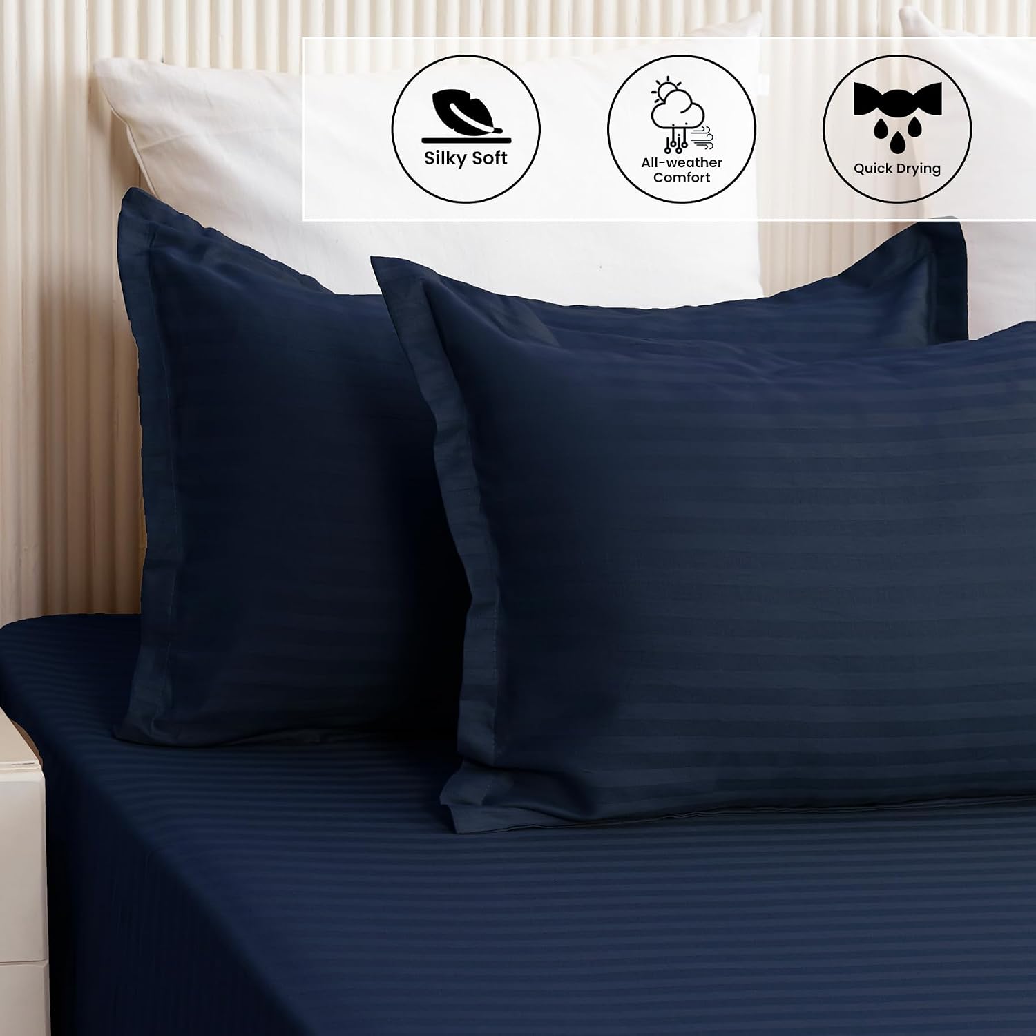 Premium Soft Cotton Bedsheets With 2 Piece Pillow Cover, Double Bed - 90 X 100 Inches, Dark Blue | Wrinkle-Free & Skin-Friendly