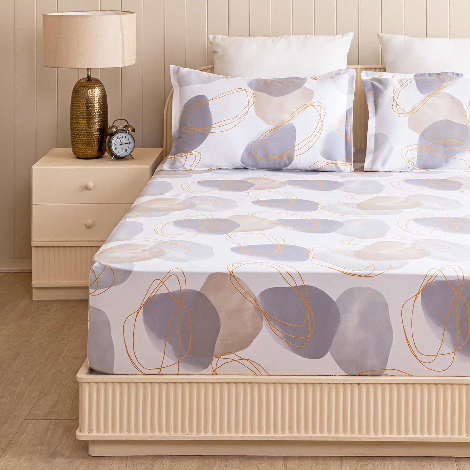 Soft Bedsheets For Queen Size With Two Pillow Cover - 90 X 100 Inches, White & Mustard | Lightweight, Soft, Skin Friendly - Durable Bedsheets For Everyday Comfort
