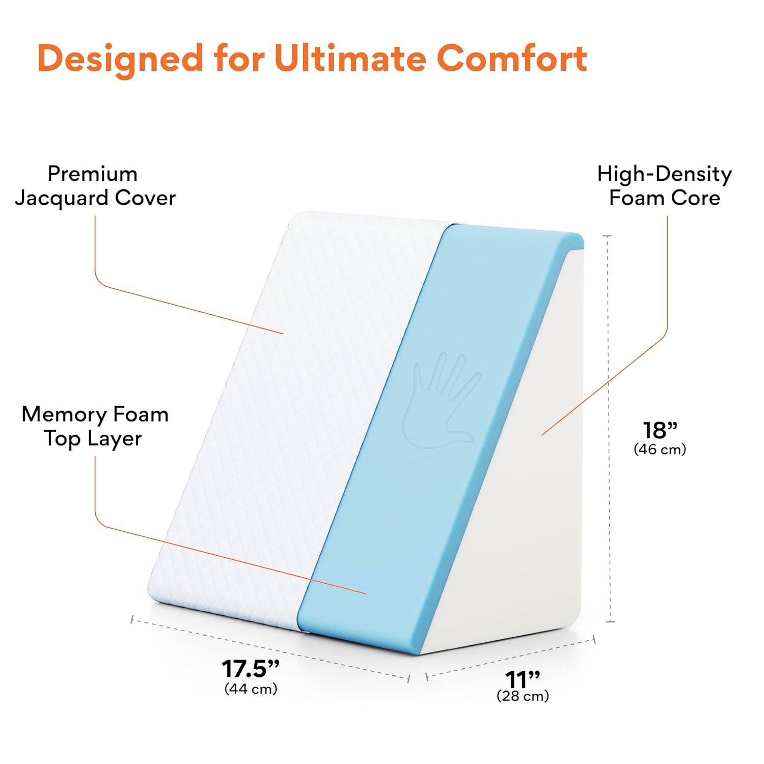 Wedge Pillows, Orthopedic Memory Foam Pillow Back Support For Bed, White - 18 L X 17.5 W X 11 H Inch | Wedge Cushion, For Acid Reflux, Snoring, Gerd, Leg Elevation, Removable Cover