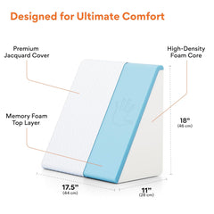 Wedge Pillows, Orthopedic Memory Foam Pillow Back Support For Bed, White - 18 L X 17.5 W X 11 H Inch | Wedge Cushion, For Acid Reflux, Snoring, Gerd, Leg Elevation, Removable Cover