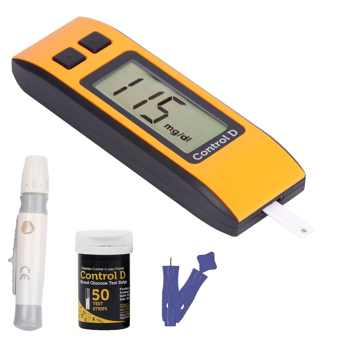 Control D Orange Glucometer + Blood Glucose Test Strips - 50 Strips