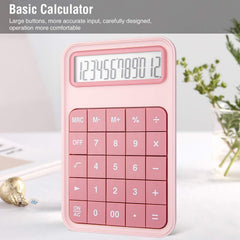 EooCoo Desktop Calculator, 12 Digit Display Large Display Battery LCD Display Office Calculator - Pink