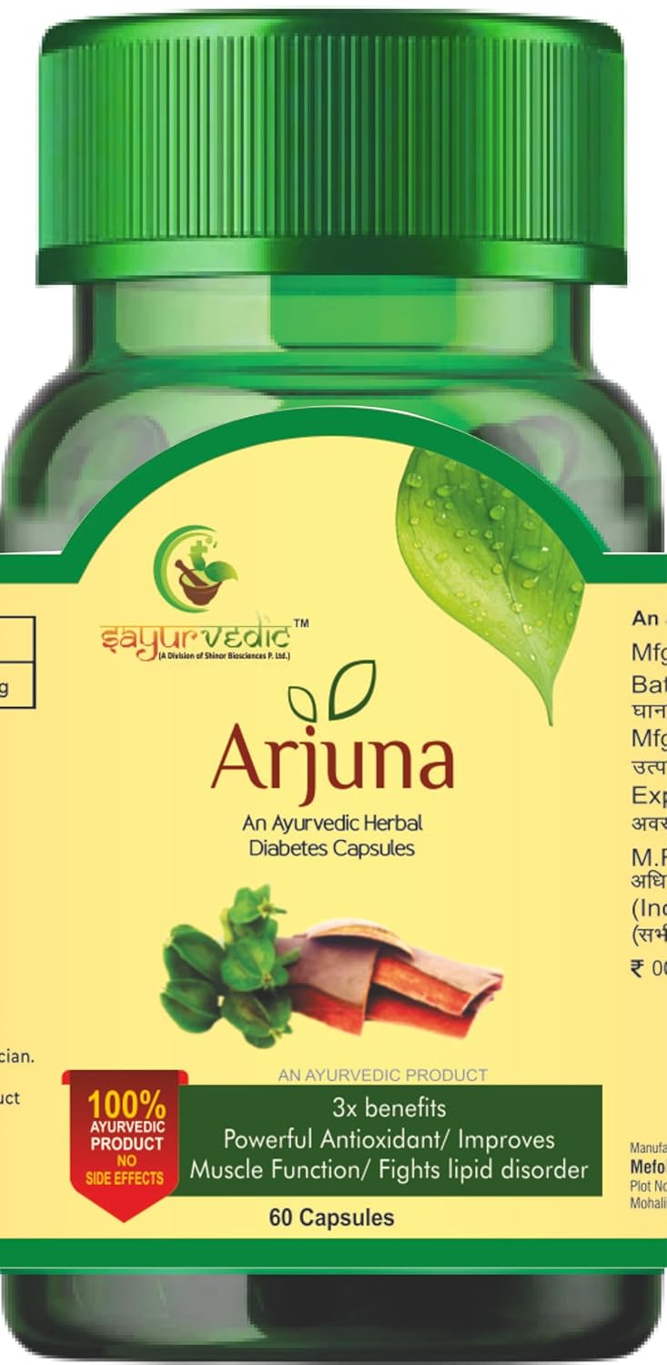 Sayurvedic Arjuna Capsules, Promotes Heart Health Manages Cholesterol Level Promotes Healthy Metabolism | 60 Capsules 100gm 0.2lbs