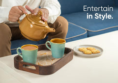 Ceramic Organic Coffee Cup Set Of 2 - 290ml Each, Turquoise Blue | Medium Cup With Glossy Finish - Stoneware Coffee Cup Set - Ceramic Everyday Cup | Microwave Safe & Dishwasher Safe