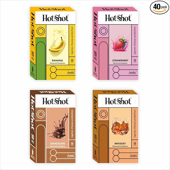 Hotshot Assorted Flavours - Banana, Strawberry, Chocolate, Whiskey Regular Condom (Set Of 4 )
