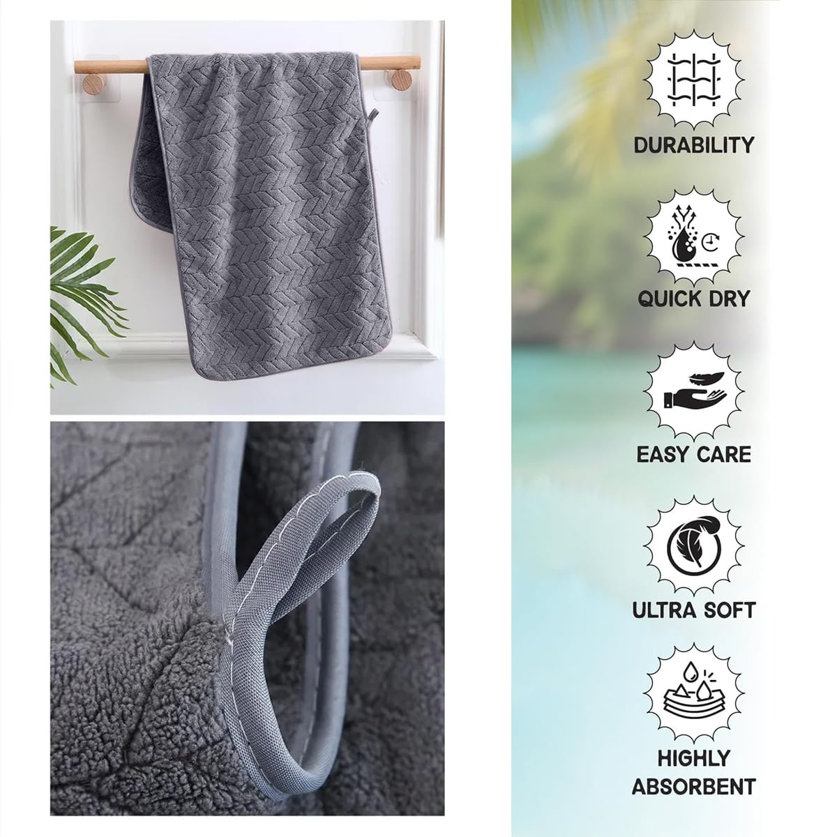 Housse Microfiber Nova Coral Fleece Hand Towel 800 Gsm | Ultra Soft Super Absorbent Towels For Gym, Yoga & Beach (Grey) - Pack Of 4