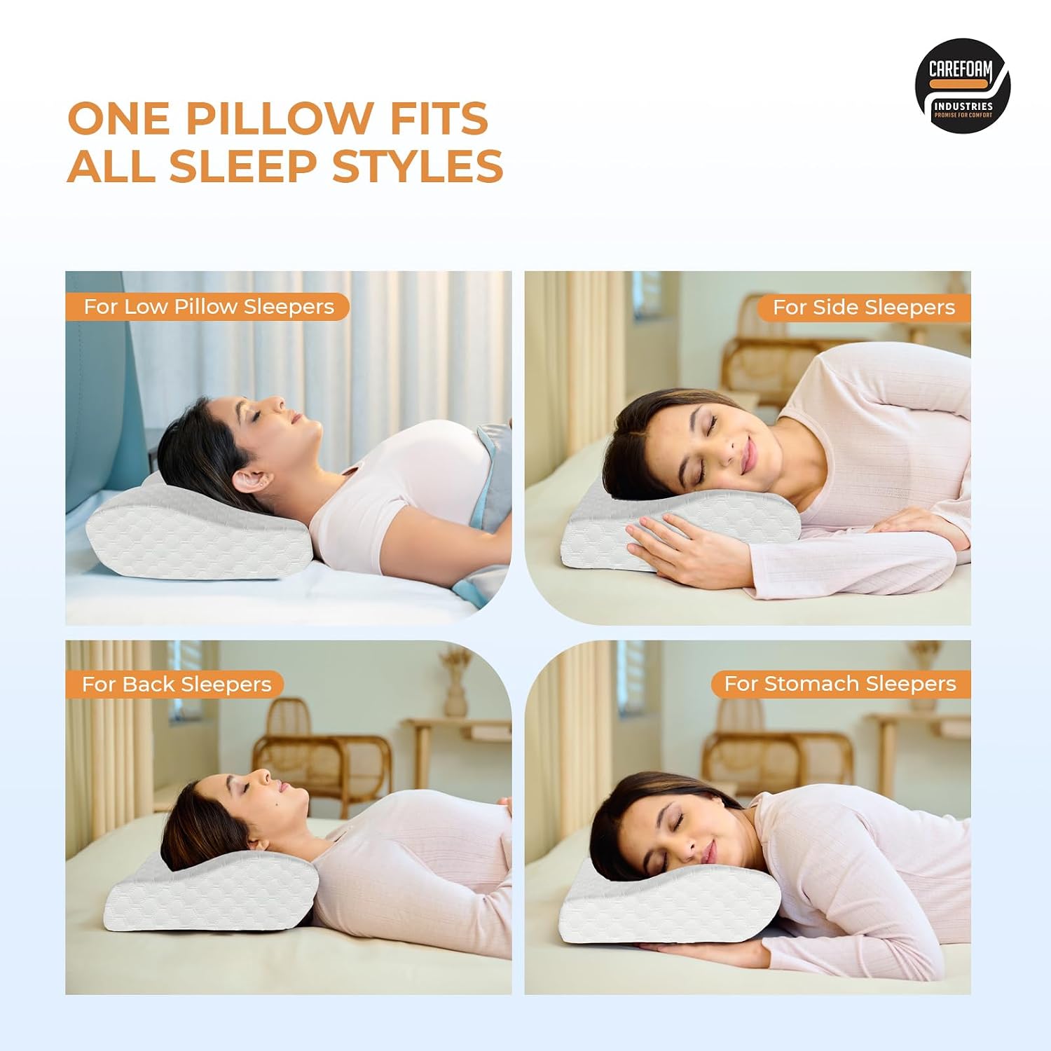 Memory Foam Cervical Neck Pillow, For Pain Relief, Size - 19 X 12 X 4 Inch | Soft Pillow For Improves Posture, Spinal Alignment, Neck Pain Relief | White Jacquard Cover - Pack Of 2