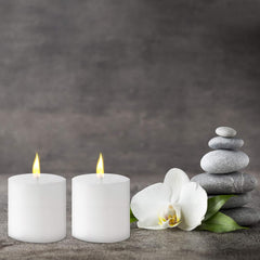 WHITE PILLAR CANDLES 3 INCHES UNSCENTED SET OF 2 | BURNING TIME 45 HOURS