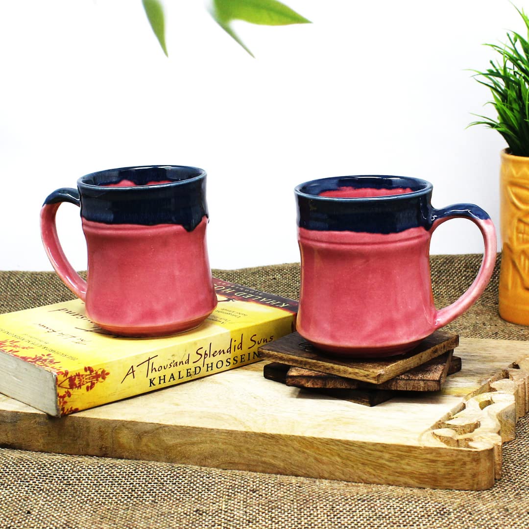Handcrafted Bubblegum Pink Ceramic Coffee Mug Set Of 2 - 300ml Each | Ceramic Mugs For Coffee, Tea, Milk - Microwave Safe & Dishwasher Safe