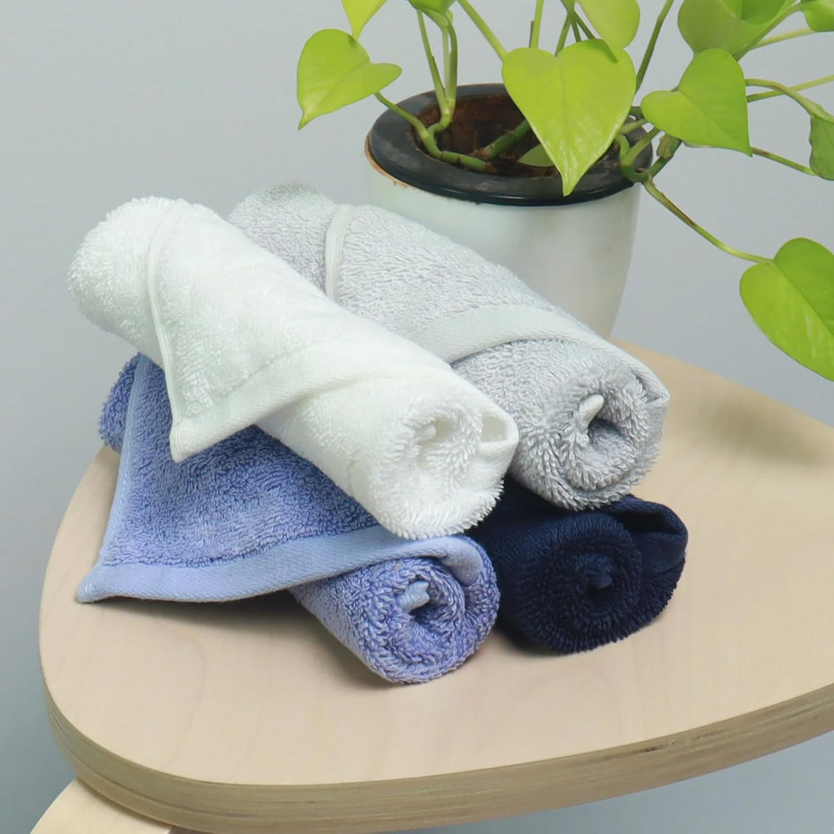 Heelium Bamboo Face Towel 800 Gsm | Ultra Absorbent & Odour-Free 3x Softer Than Cotton Towels | Pack Of 4 -Blue, Iris, White & Light Grey