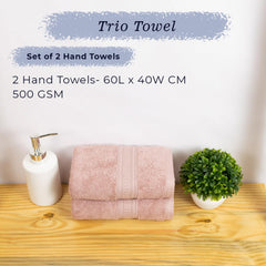 Rangoli 100% Cotton Fibre 2 Hand Towel 500 Gsm | Highly Durable & Super Absorbent Towel | Skin-Friendly & Quick Drying Luxury Towels (Peach)