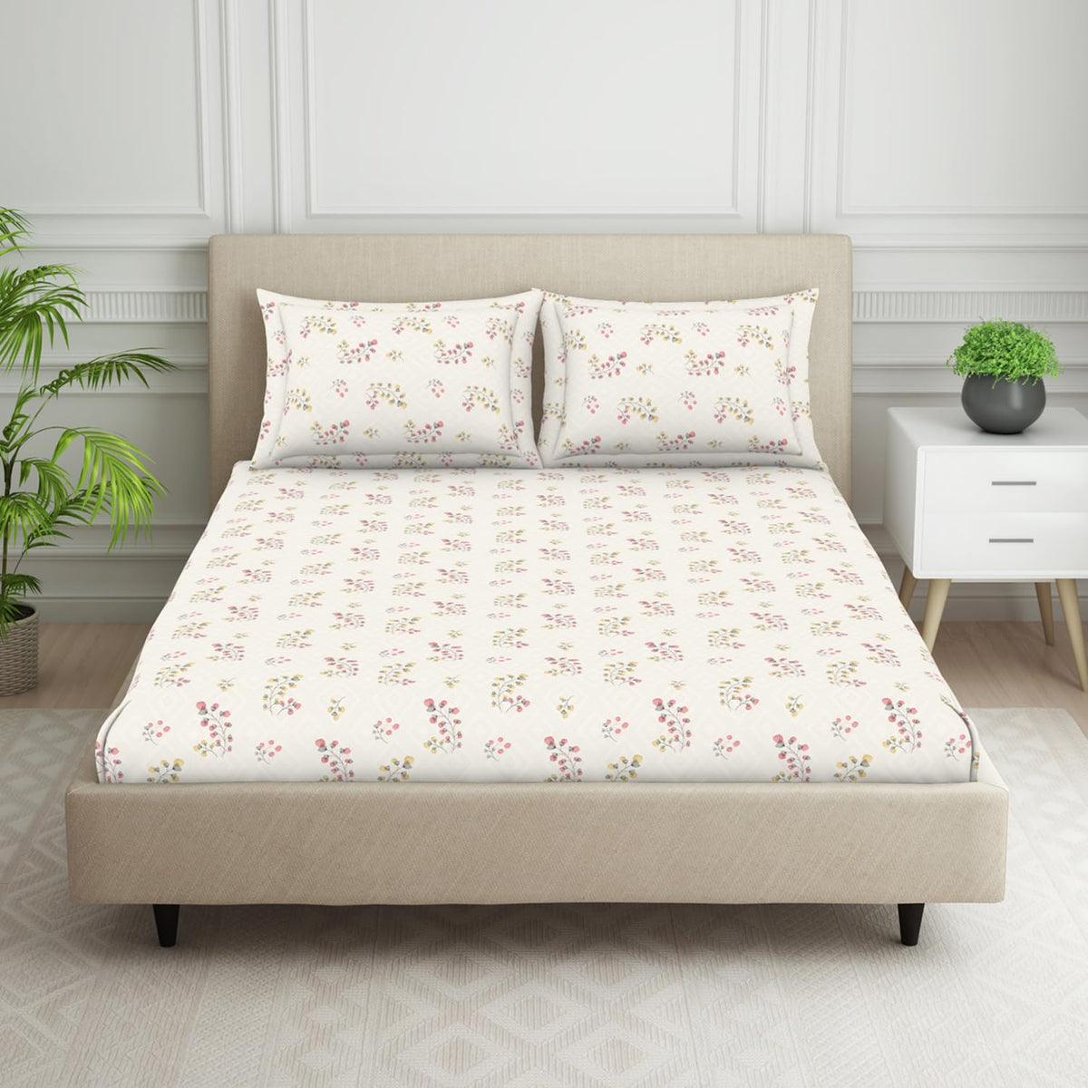 King Size Double Bedsheet 2 Matching Pillow Cover - 108 X 108 Inches, Multicolor | Durable & Long Lasting Wrinkle Resistant Fabric - All Season Comfort