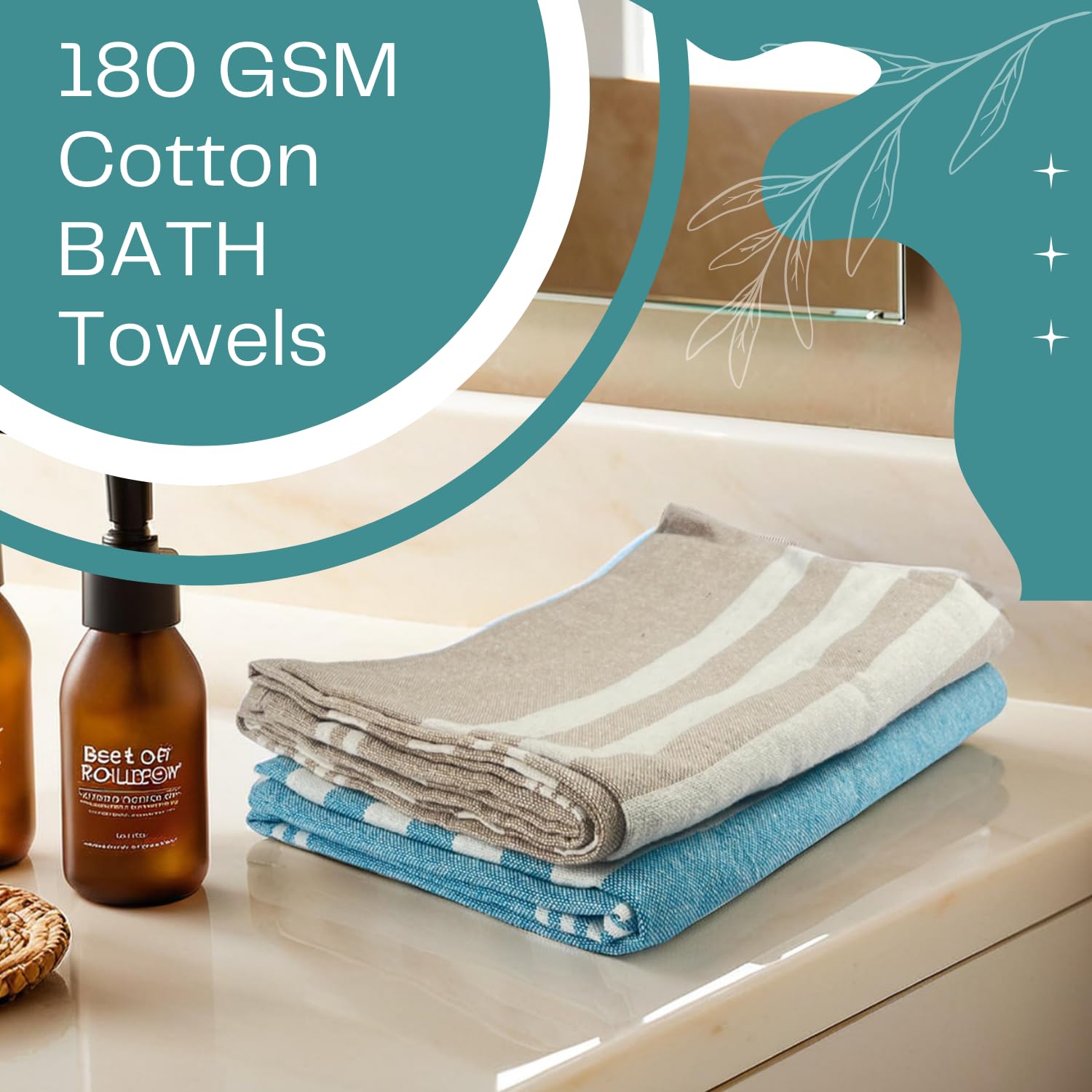 VäRde Premium Handloom Bath Towels 180 Gsm | Towel For Men & Women | Striped & Solid Pattern (Multicolor, Set Of 2)