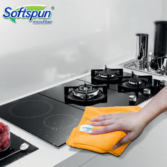 Softspun Microfiber Cleaning Cloths Towel Set 450 Gsm | Highly Absorbent Lint & Streak Free Multi-Purpose Wash Cloth For Kitchen Car Window Stainless Steel Silverware Pack Of 5 (Orange)