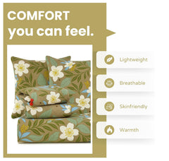 Bedding Set With 1 Pc Bedsheet, 2 Pc Cushion With Zip, 2 Pc Pillow Covers | 90 X 100 Inches, Light Green & White - Soft, Breathable, & Lightweight For All-Season Comfort