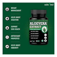 Adorreal Aloevera Extract Capsules, Weight Management, Boosts Digestion, Skin Health Support, Antioxidant Properties, Immunity Booster | 60 Capsules, 100gm 0.2lbs