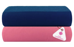 Casa Copenhagen Designed In Denmark Waffle Super Soft 2 Pieces 100% Cotton Large Bath Towel 525 Gsm - Navy & Pink