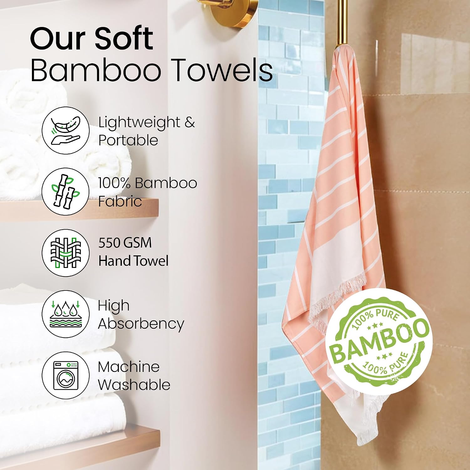 Mush 100% Bamboo Ultra-Compact Turkish Towel | Super Soft, Absorbent, Quick Dry, Anti-Odor Bamboo Towel (4, Ice Melt Blue, Yellow, New Peach, Muted Blue) 250 Tc