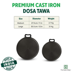 Super Smooth Cast Iron Tawa For Dosa, Chapathi + Free Wooden Spatula - 30.4cm, 12 Inch, 3.1 Kg | Induction Friendly,  Naturally Nonstick, 100% Pure & Toxin-Free, No Chemical Coating