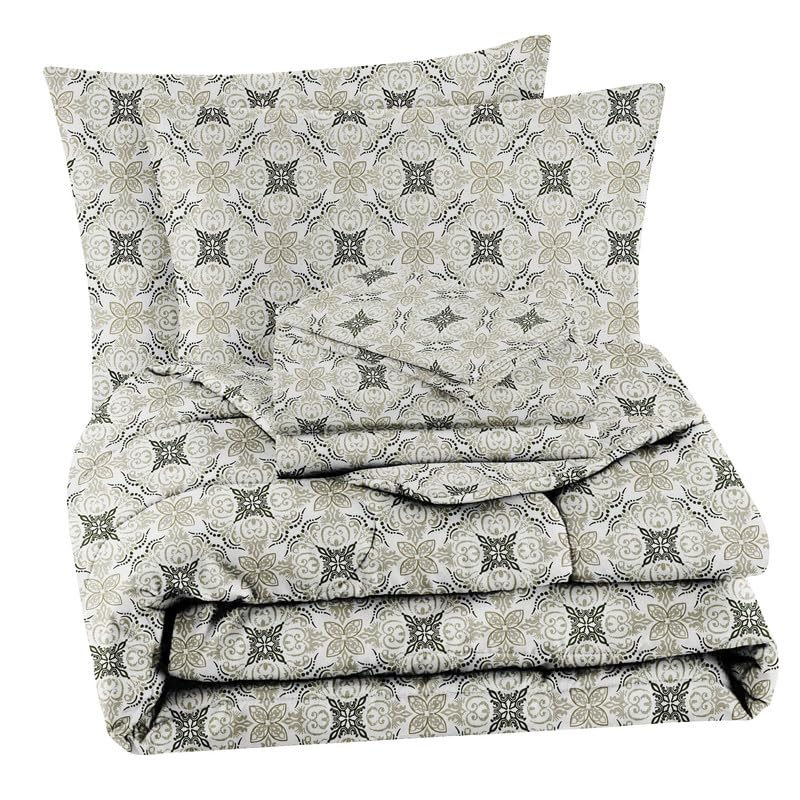 1 Double Bedsheet & 2 Pillow Covers With 1 Comforter Set - 90 X 100 Inches, Grey & White | Super Soft Glace Cotton King Size - 4 Pcs Bedding Set | Perfect Gifts Set Wedding, Anniversary