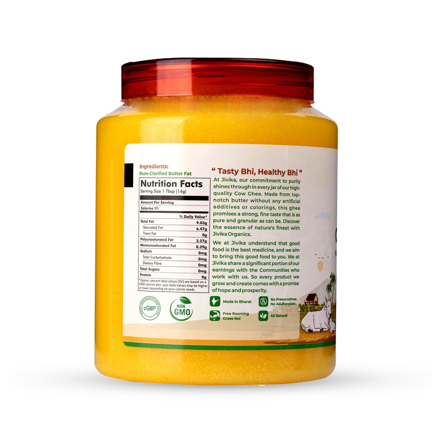 100% Pure Desi Cow Ghee By Jivika Naturals | Good Source Of Vitamin A & Healthy Desi Ghee Perfect For Boost Energy | 2 Litre (1 Litre * 2) | 67.6 Ounce | Jar Pack