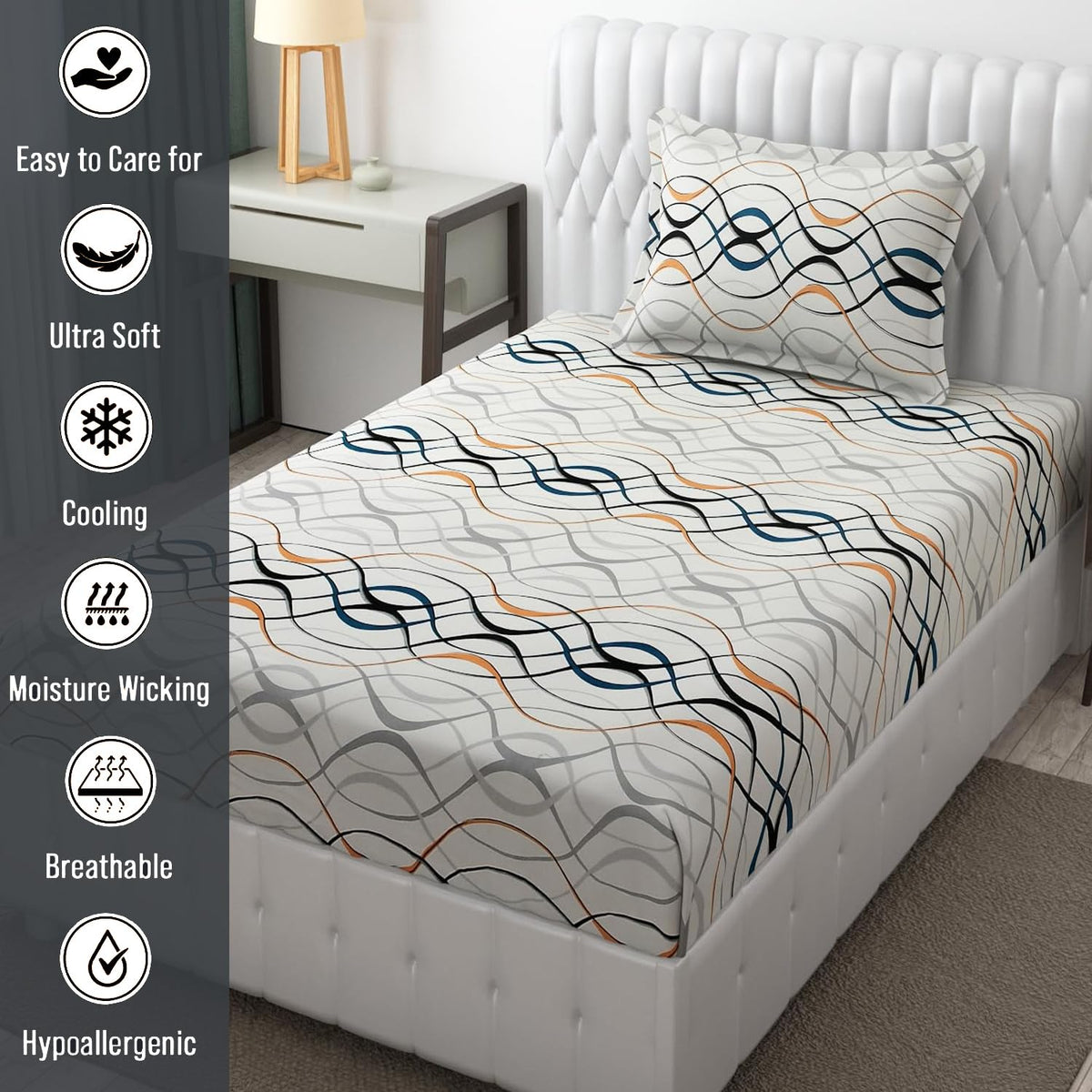 Microfiber Single Bedsheet Set With 1 Pillow Covers (60 X 90 Inches) Multicolor | Durable & Long-Lasting | 144 Thread Count | Wrinkle Free