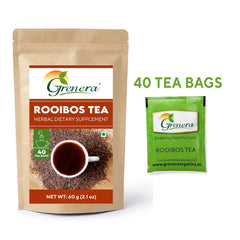 Grenera Rooibos Tea Bags - 60gm, 2.1 Ounce, 40 Dip Tea Bags | Herbal Dietary Supplement - Caffeine Free, Gluten Free, Non GMO