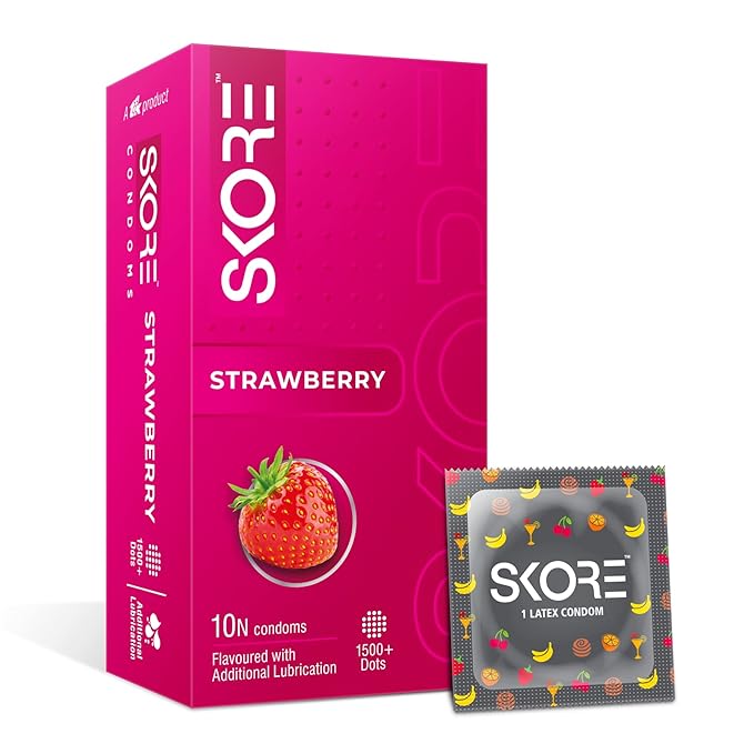 Skore Fruit Basket Condoms Combo Flavored - Orange, Banana, Cherry & Strawberry 10 Pieces, Pack 4