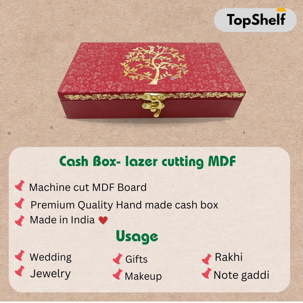 Designer Wedding Fancy Shagun Cash Box With Mgi Printing, Designer Money Box, Gaddi Box Wedding & Engagement Cash Box, Gift Box For Wedding, Colour - Red, Pack Of 2
