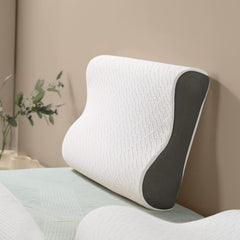 Cervical Memory Foam Pillow, Contour Memory Foam Orthopedic Pillow, Standard Size -19x12 Inch | For Neck & Shoulder Pain Relief With Dual Height - Removable Zipper Cover - Pack Of 1