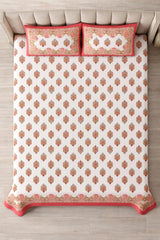 Hand Printed Cotton Bedsheet For King Size With 2 Pillow Covers | 93 X 108 Inches, Pink & Cream | Ultra-Soft & Skin-Safe | Breathable Summer Comfort