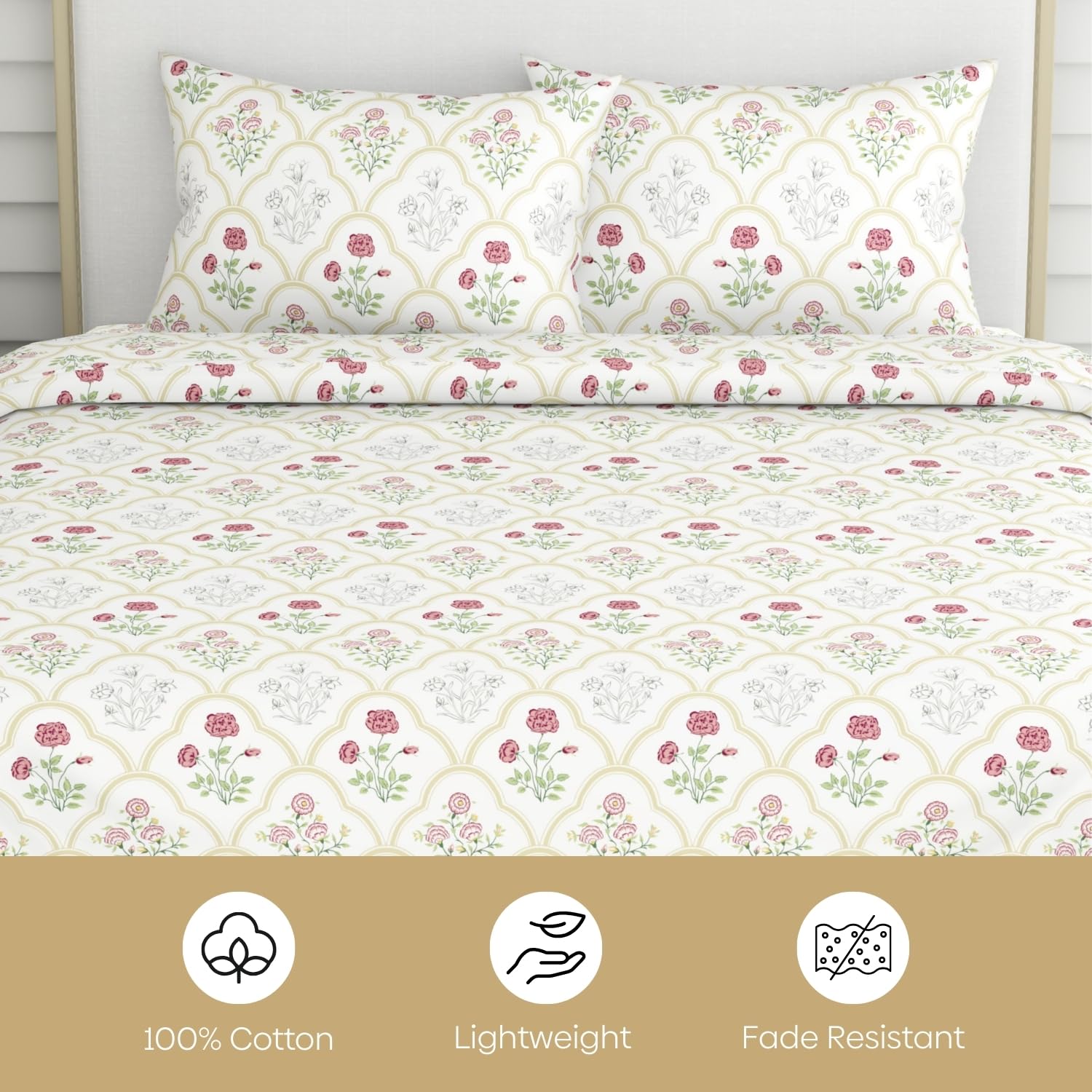 King Size Bedsheet With 2 Pillow Covers - 108 X 108 Inches, White & Green | Breathable Softness & Durability | Shrink?Resistant & Fade?Resistant