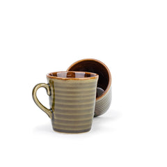 Ceramic Organic Coffee Cup Set Of 2 - 290ml Each, Mehndi Green | Medium Cup With Glossy Finish - Stoneware Coffee Cup Set | Ceramic Cup - Microwave Safe & Dishwasher Safe