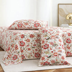 Jaipuri Cotton Bedsheet For King Size With 2 Pillow Covers | 93 X 108 Inches, White & Red | Ultra-Soft & Skin-Safe | Breathable Summer Comfort