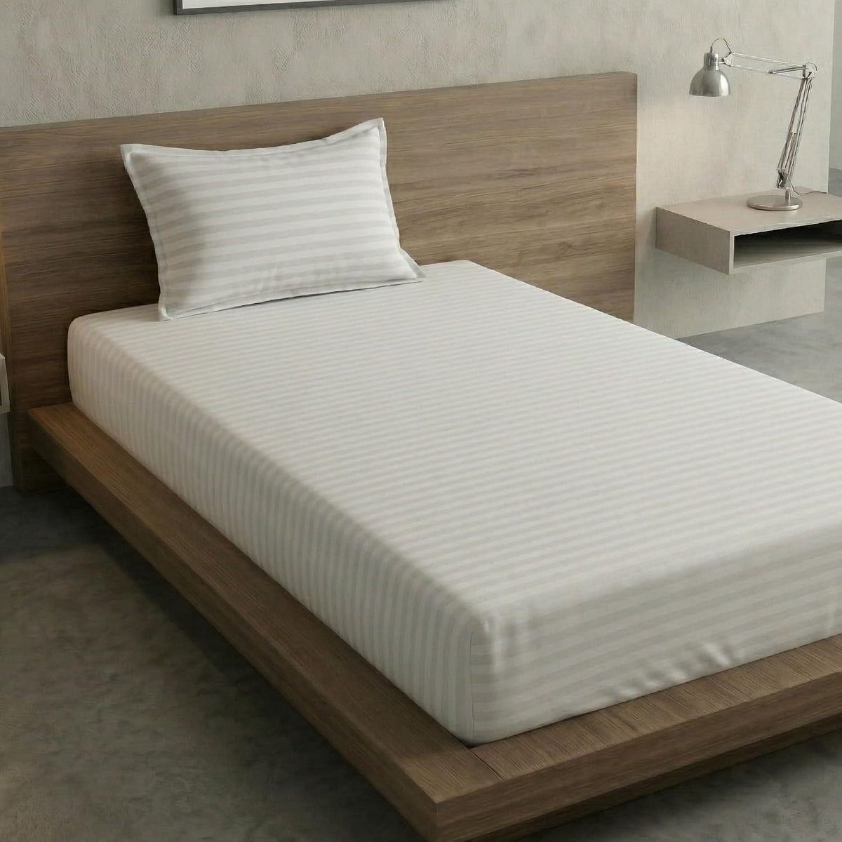 Cotton White Striped Single Bedsheet With 1 Pillow Cover - 55 X 90 Inches | Long-Lasting Color Comfortable Fabric Bedsheet