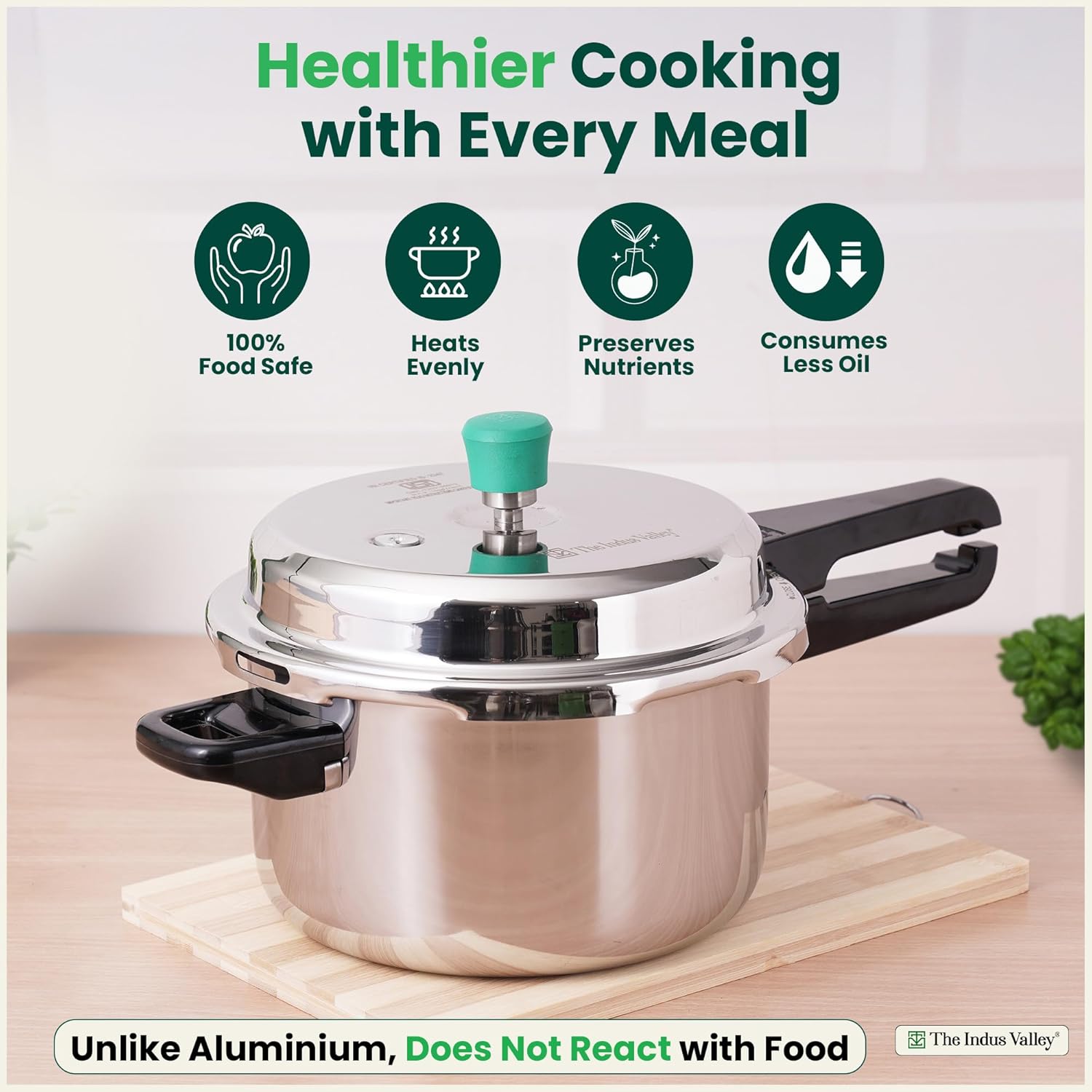 Triply Stainless Steel Pressure Cooker Outer Lid For 3-5 People - Medium, 5 Ltr, 2.4 Kg | Induction Friendly, ISI-Certified, Nonstick 3-Layer Body, 100% Pure & Toxin-Free, 5 Years Warranty