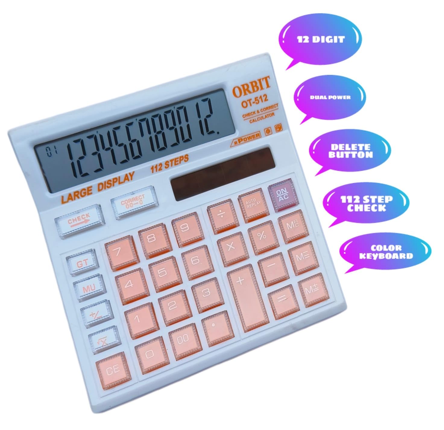 Orbit Ot-512 WTC Basic Calculator 12-digit Display (Orange) | Mathematical, Technology, Professional Projects