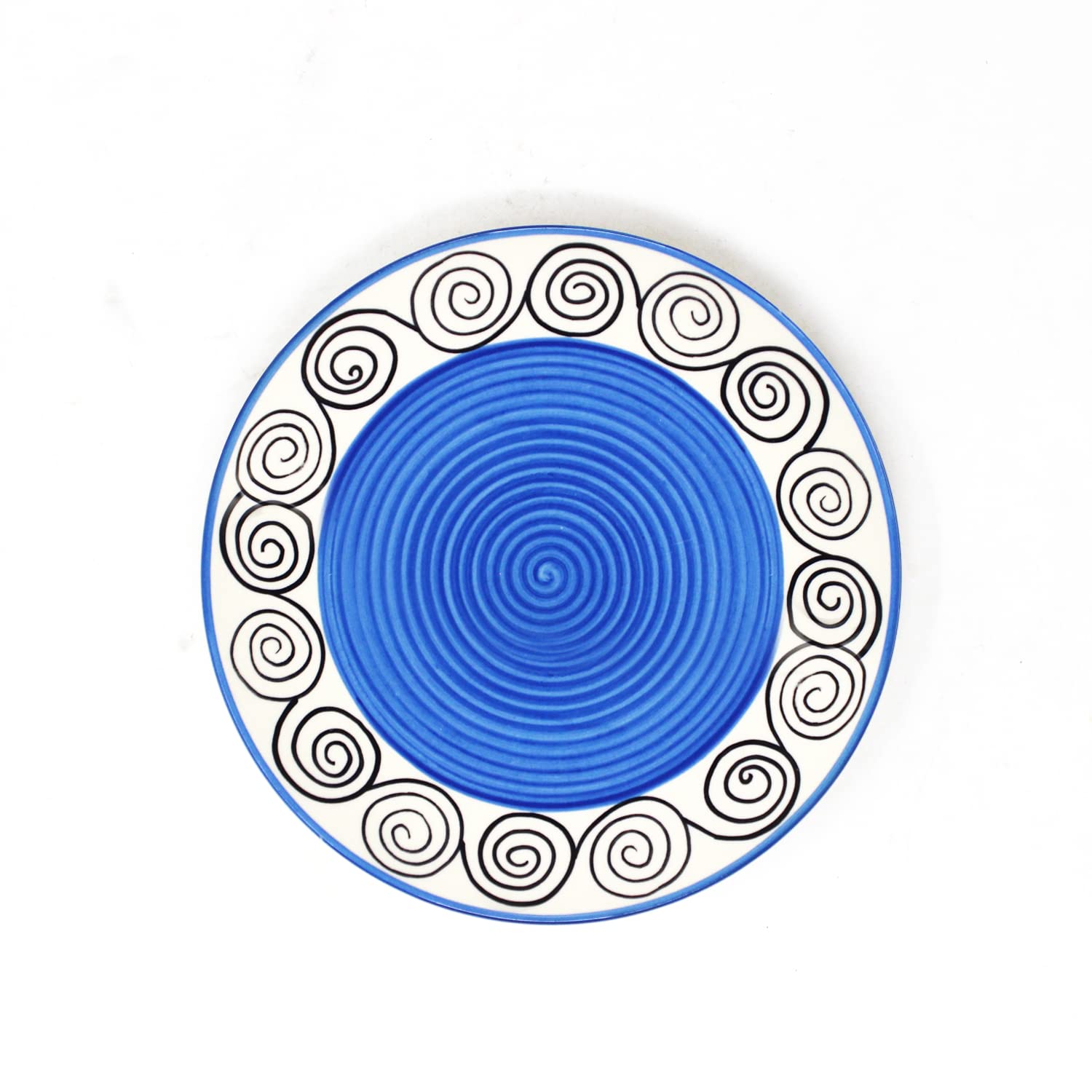 Hand Painted Blue Swirl Ceramic Quarter Plates Set Of 4 | Small Side Plates For Dinner & Snacks - 7 Inch, 4 Pieces, Microwave Safe