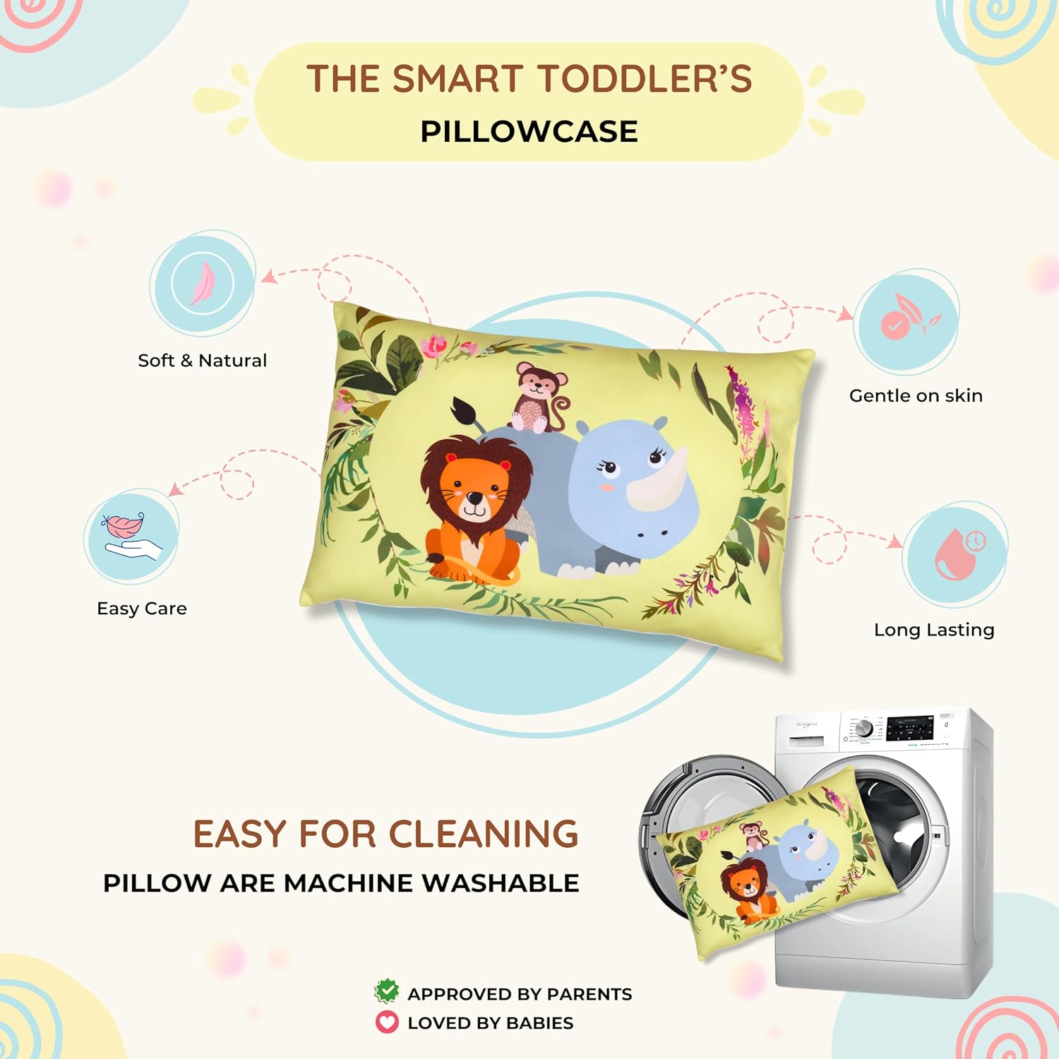 Cotton Baby Pillow With Super Soft Imported Fabric, 1 Month To 5 Year Kids Pillows - 12 X 18 Inch | Animal & Cartoon Prints, Kid Pillow For Sleep, Bed Set, Head Shaping, Neck Support