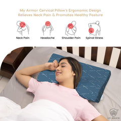 Cool Gel Cervical Pillow For Spondylitis Neck, Orthopedic Design, Memory Foam Pillow, Blue Checks Cover, Size - 18.5 X 11 X 3.5 Inches, Sleeping Contour Support, Regular Use - 1 Pillow